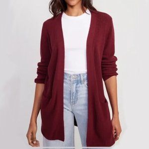 Old Navy textured long line open front sweater RED S NWT